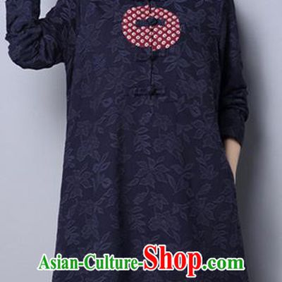 Traditional Chinese National Costume, Elegant Hanfu Embroidery Jacquard Flowers Navy Dress, China Tang Suit Cheongsam Upper Outer Garment Elegant Dress Clothing for Women