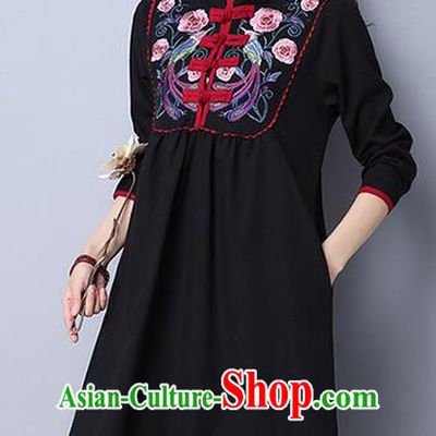 Traditional Ancient Chinese National Costume, Elegant Hanfu Mandarin Qipao Linen Embroidery Black Dress, China Tang Suit Upper Outer Garment Elegant Dress Clothing for Women