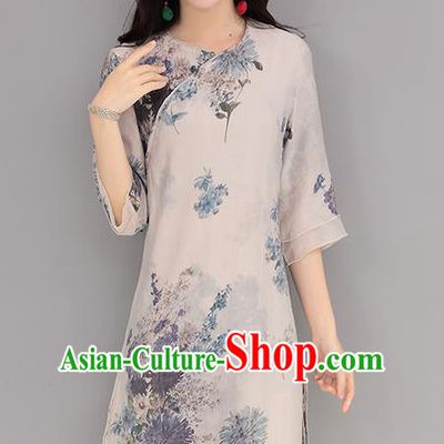 Traditional Ancient Chinese National Costume, Elegant Hanfu Mandarin Qipao Printing Short Dress, China Tang Suit Upper Outer Garment Elegant Dress Clothing for Women