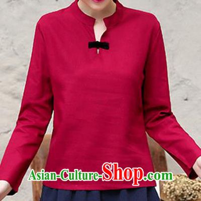 Traditional Chinese National Costume, Elegant Hanfu Stand Collar Red T-Shirt, China Tang Suit Republic of China Plated Buttons Chirpaur Blouse Cheong-sam Upper Outer Garment Qipao Shirts Clothing for Women