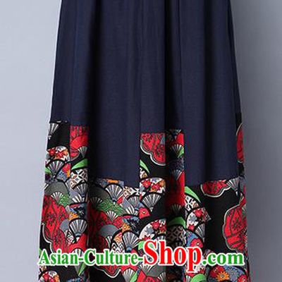 Traditional Ancient Chinese National Pleated Skirt Costume, Elegant Hanfu Folk Dance Long Navy Dress, China Tang Suit Bust Skirt for Women