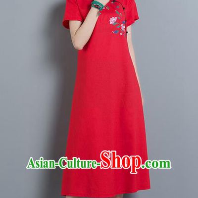 Traditional Ancient Chinese National Costume, Elegant Hanfu Qipao Embroidered Red Dress, China Tang Suit Cheongsam Upper Outer Garment Elegant Dress Clothing for Women