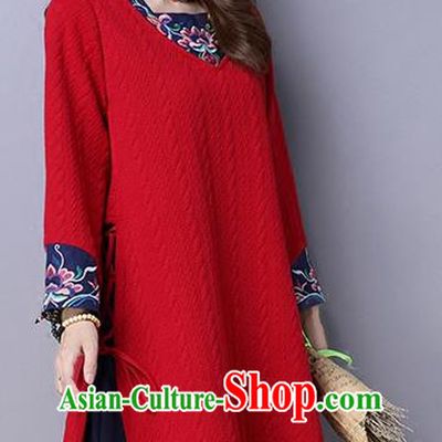 Traditional Ancient Chinese National Costume, Elegant Hanfu Embroidered Qipao Linen Pattern Red Dress, China Tang Suit Cheongsam Upper Outer Garment Elegant Dress Clothing for Women