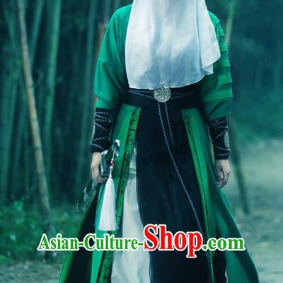 Traditional Ancient Chinese Chivalrous Swordswoman Costume and Mask Veil Complete Set, Chinese Ming Dynasty Chivalrous Woman Dress, Cosplay Chinese Television Drama Flying Daggers Heroine Hanfu Trailing Embroidery Clothing for Women