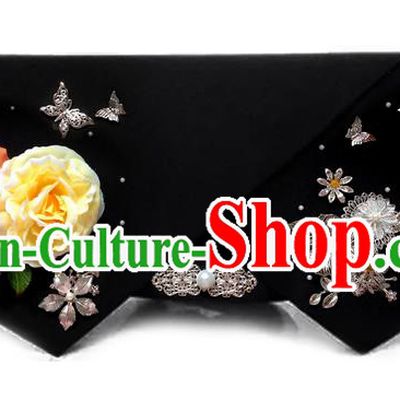 Traditional Ancient Chinese Hair Jewellery Accessories, Chinese Qing Dynasty Manchu Palace Lady Headwear Zhen Huan Big La fin Yellow Flowers Headpiece, Chinese Mandarin Imperial Concubine Flag Head Hat Decoration Accessories for Women