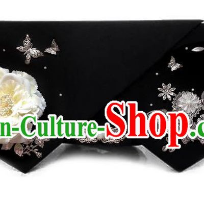 Traditional Ancient Chinese Hair Jewellery Accessories, Chinese Qing Dynasty Manchu Palace Lady Headwear Zhen Huan Big La fin White Peony Flowers Headpiece, Chinese Mandarin Imperial Concubine Flag Head Hat Decoration Accessories for Women