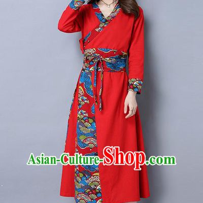 Traditional Ancient Chinese National Costume, Elegant Hanfu Mandarin Qipao Joint Red Dress, China Tang Suit Cheongsam Garment Elegant Dress Clothing for Women