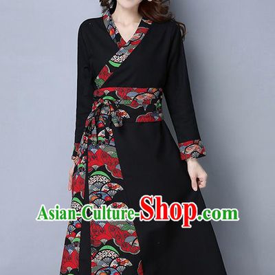 Traditional Ancient Chinese National Costume, Elegant Hanfu Mandarin Qipao Joint Black Dress, China Tang Suit Cheongsam Garment Elegant Dress Clothing for Women