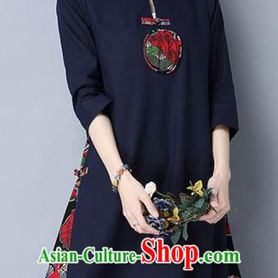 Traditional Ancient Chinese National Costume, Elegant Hanfu Mandarin Qipao Matching Color Navy Dress, China Tang Suit Cheongsam Upper Outer Garment Elegant Dress Clothing for Women