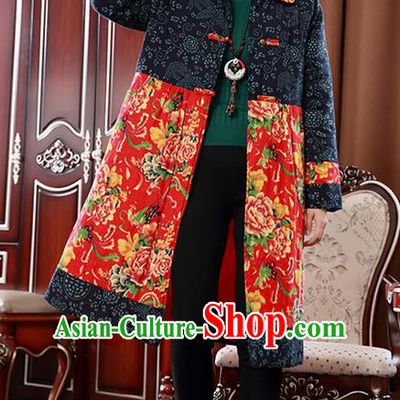 Traditional Ancient Chinese National Costume, Elegant Hanfu Turn-down Collar Red Cotton Wadded Coat, China Tang Suit Plated Buttons Cape, Upper Outer Garment Dust Coat Clothing for Women