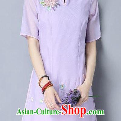 Traditional Ancient Chinese National Costume, Elegant Hanfu Mandarin Qipao Embroidered Flowers Organza Purple Cheongsam Dress, China Tang Suit Upper Outer Garment Elegant Dress Clothing for Women