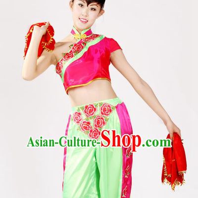 Traditional Chinese Yangge Fan Dancing Costume, Folk Dance Yangko Costume Drum Dance Clothing for Women