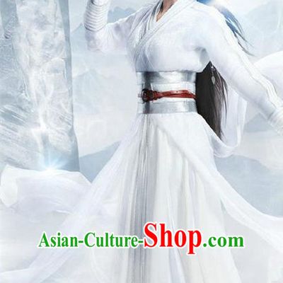 Traditional Ancient Chinese Chivalrous Swordswoman Costume, Chinese Ming Dynasty Heroine Young Lady White Dress, Cosplay Chinese Television Drama Flying Daggers Princess Hanfu Clothing for Women