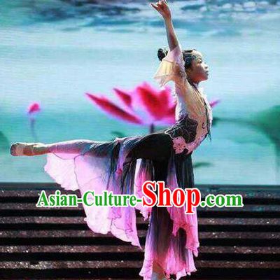 Traditional Chinese Ancient Children Dancing Costume, Tang Dynasty Classical Folk Dance Costume Lotus Dance Clothing for Kids