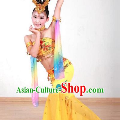 Traditional Chinese Ancient Water Sleeve Dancing Children Girls Costume, Tang Dynasty Classical Flying Dance Costume Dance Clothing for Kids