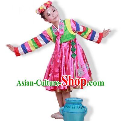 Traditional Chinese Ancient Korean Nationality Dancing Children Girls Costume Dance Clothing for Kids