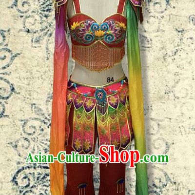 Traditional Chinese Ancient Water Sleeve Children Dancing Costume, Tang Dynasty Classical Flying Dance Costume Dance Clothing for Kids