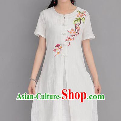 Traditional Ancient Chinese National Costume, Elegant Hanfu Embroidered White Cardigan Coat, China Tang Suit Plated Buttons Cape, Upper Outer Garment Dust Coat Cloak Clothing for Women