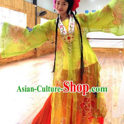 Traditional Chinese Ancient Peking Opera Diva Water Sleeve Dancing Costume, Classical Folk Dance Costume Drum Dance Clothing for Women