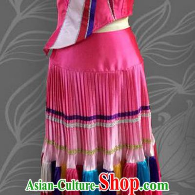 Traditional Chinese Yi Nationality Dancing Costume, Female Folk Dance Ethnic Pleated Skirt, Chinese Yi Minority Nationality Embroidery Costume for Women