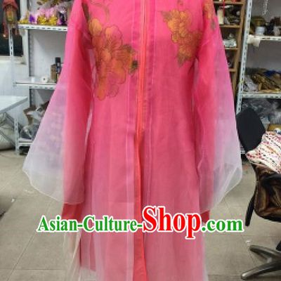 Traditional Chinese Ancient Peking Opera Diva Water Sleeve Dancing Pink Costume, Classical Folk Dance Costume Drum Dance Clothing for Women