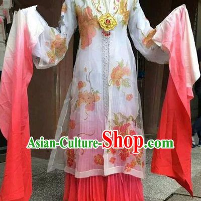 Traditional Chinese Ancient Peking Opera Diva Long Water Sleeve Dancing Costume Complete Set, Classical Folk Dance Costume Drum Dance Clothing for Women