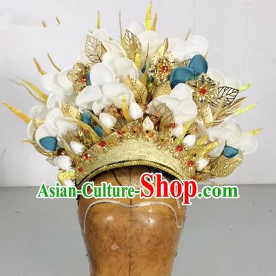 Traditional Ancient Thailand Kingdom Classical Queen Hair Accessories Props, Indonesia Empress Headwear Hair Ornaments Royal Crown for Women