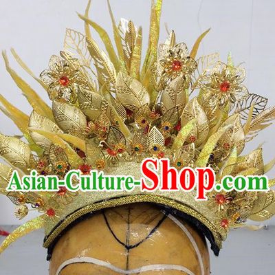 Traditional Ancient Thailand Kingdom Classical Queen Hair Accessories Props, Indonesia Empress Headwear Hair Ornaments Royal Crown for Women