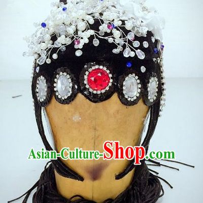 Traditional Ancient Chinese Classical Peking Opera Hair Accessories Props, Peking Opera Diva Headwear Classical Flying Dance Wigs and Hair Ornaments Complete Set for Women