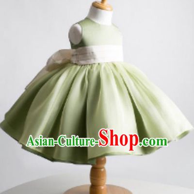 Traditional Chinese Modern Dancing Performance Costume, Children Opening Classic Chorus Singing Group Dance Evening Dress, Modern Dance Classic Dance Bubble Princess Green Dress for Girls Kids