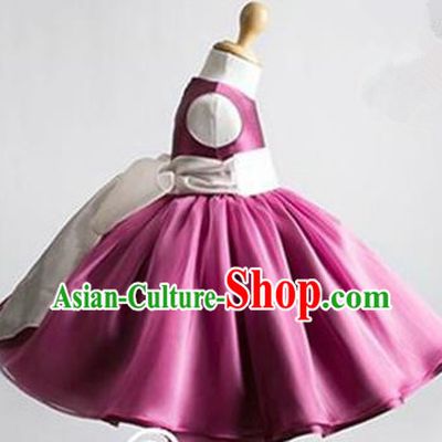 Traditional Chinese Modern Dancing Performance Costume, Children Opening Classic Chorus Singing Group Dance Evening Dress, Modern Dance Classic Dance Bubble Princess Purple Dress for Girls Kids
