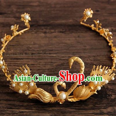 Top Grade Handmade Chinese Classical Hair Accessories, Children Headband Crystal Princess Royal Crown Golden Goose Coronet, Hair Sticks Hair Jewellery, Hair Clasp for Kids Girls