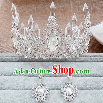 Top Grade Handmade Chinese Classical Hair Accessories, Children Headband Crystal Princess Royal Crown Silvery Coronet and Earrings, Hair Sticks Hair Jewellery, Hair Clasp for Kids Girls