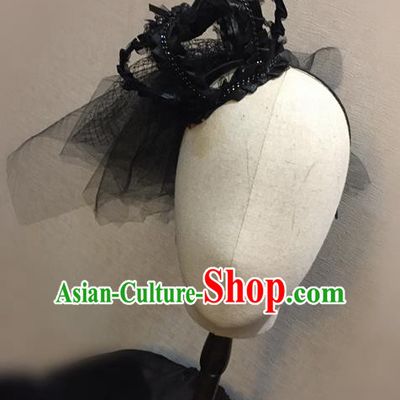 Top Grade Handmade Chinese Classical Hair Accessories, Children Baroque Style Headband Princess Black Royal Crown, Hair Sticks Hair Jewellery, Hair Clasp for Kids Girls