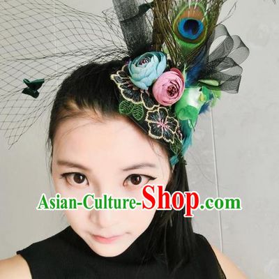 Top Grade Handmade Chinese Classical Hair Accessories, Children Baroque Style Headband Princess Black Royal Feather Crown, Hair Sticks Hair Jewellery, Hair Clasp for Kids Girls