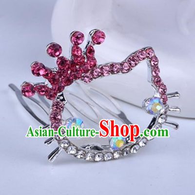 Top Grade Handmade Chinese Classical Hair Accessories, Children Baroque Style Headband Princess Rose Rhinestone Royal Crown, Hair Sticks Hair Jewellery, Cartoon Hair Clasp for Kids Girls