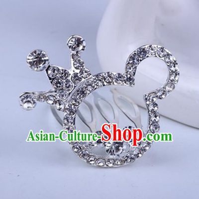 Top Grade Handmade Chinese Classical Hair Accessories, Children Baroque Style Headband Princess Rhinestone Cute Royal Crown, Hair Sticks Hair Jewellery, Cartoon Hair Clasp for Kids Girls