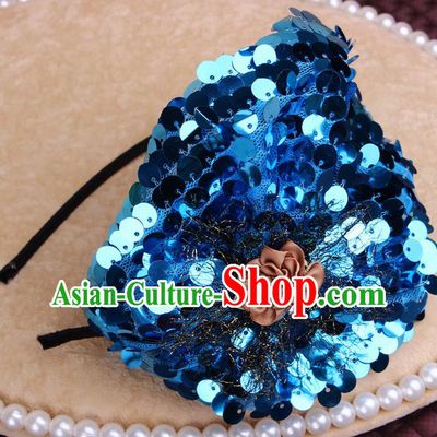 Top Grade Handmade Chinese Classical Hair Accessories, Children Baroque Style Headband Princess Blue Paillette Hair Clasp, Hair Sticks Hair Jewellery for Kids Girls