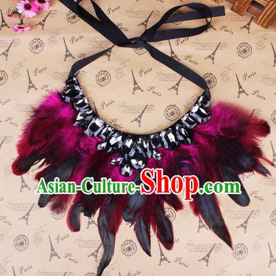 Top Grade Handmade Chinese Classical Accessories, Children Baroque Style Necklace, Full Dress Red Feather Torques Collar for Kids Girls