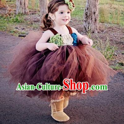 Traditional Chinese Modern Dancing Compere Performance Costume, Children Opening Classic Chorus Singing Group Dance Princess Bubble Full Dress, Modern Dance Halloween Party Dress for Girls Kids