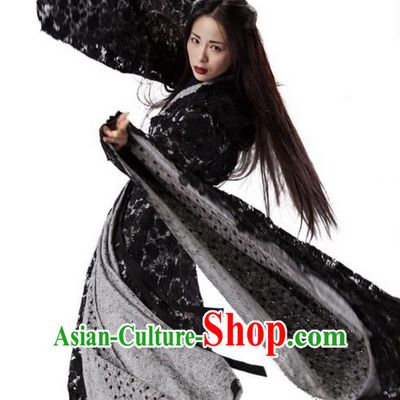 Traditional Ancient Chinese Elegant Female Swordsman Costume, Chinese Ancient Swordswoman Black Robe Dress, Cosplay Chinese Emprise Film Sword Master Chivalrous Expert Chinese Ming Dynasty Kawaler Hanfu Clothing for Women