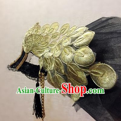 Top Grade Halloween Peacock Feather Golden Mask for Girls Kids