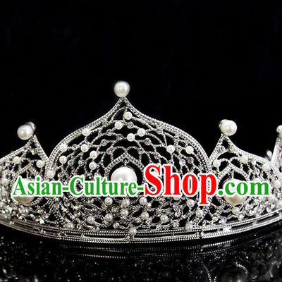 Top Grade Handmade Classical Hair Accessories, Children Baroque Style Pearl Princess Royal Crown Hair Jewellery Hair Clasp for Kids Girls