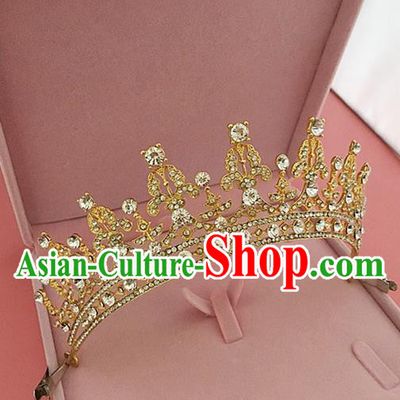 Top Grade Handmade Classical Hair Accessories, Children Baroque Style Princess Crystal Golden Royal Crown Hair Jewellery Hair Clasp for Kids Girls