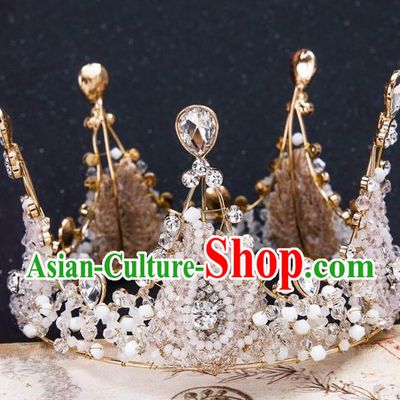 Top Grade Handmade Classical Hair Accessories, Children Baroque Style Queen Crystal Royal Round Crown Hair Jewellery Hair Clasp for Kids Girls