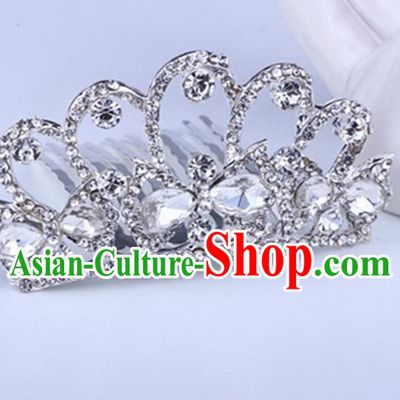Top Grade Handmade Classical Swan Hair Accessories, Children Baroque Style Crystal Hairpins Rhinestone Princess White Royal Crown Hair Jewellery Hair Clasp for Kids Girls