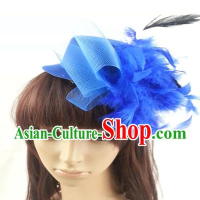 Top Grade Handmade Classical Hair Accessories Bobby Pin, Children Blue Feathers Hairpins Hair Clasp for Kids Girls