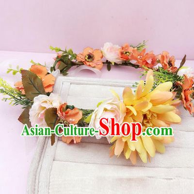 Top Grade Handmade Classical Hair Accessories Hairpins Wreath, Children Baroque Style Yellow Flowers Garland Bobby Pin Hair Clasp for Kids Girls