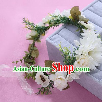 Top Grade Handmade Classical Hair Accessories Hairpins Wreath, Children Baroque Style White Flowers Garland Bobby Pin Hair Clasp for Kids Girls