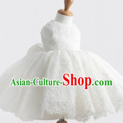 Top Grade Professional Compere Performance Catwalks Costume, Children Chorus Singing Group Little Princess Full Dress Modern Dance White Bubble Dress for Girls Kids